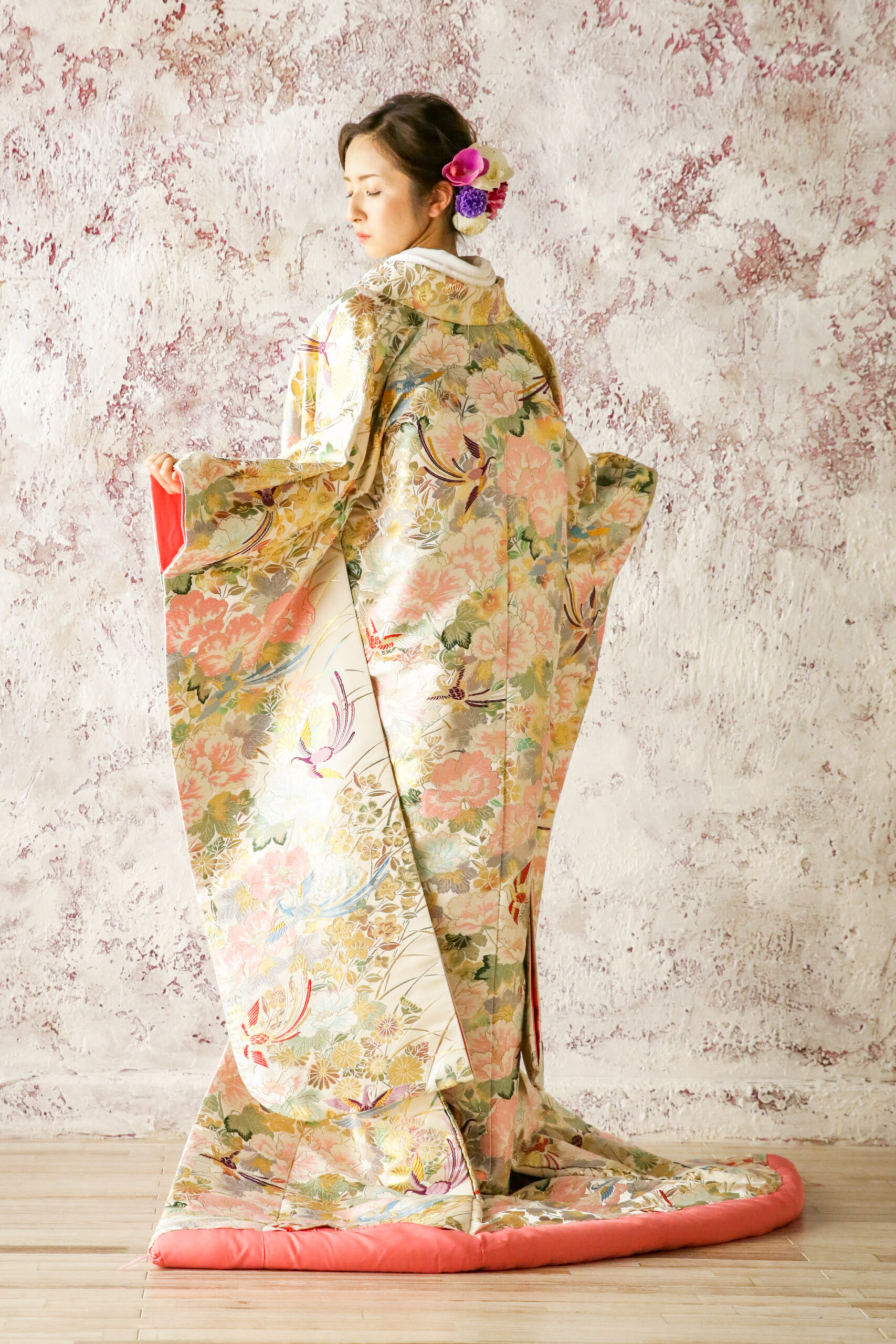 JUK063　牡丹花鳥文様